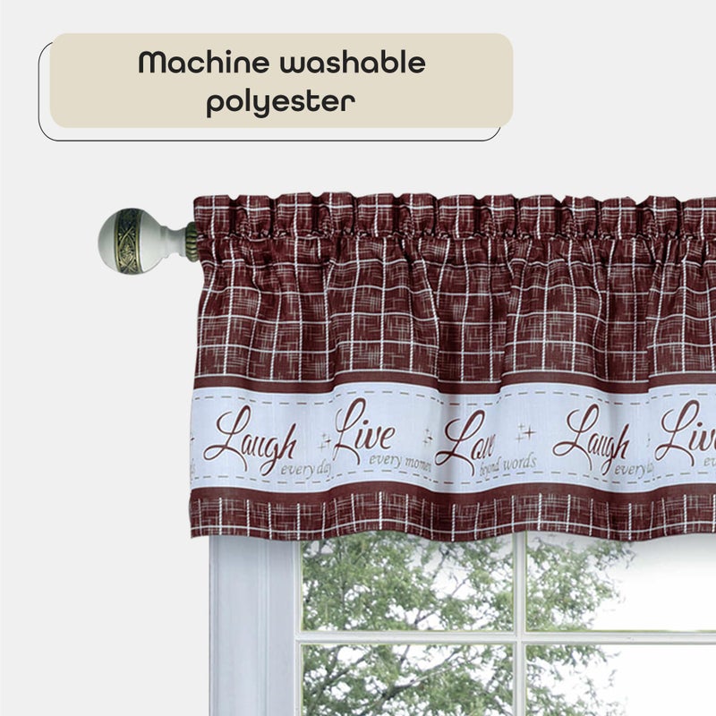 ACHIM Soft Valance Window Curtains - 58 Inch Width, 14 Inch Length - Live, Love Laugh (Burgundy) - Wrinkle-Free Light Filtering Polyester Drapes for Bedroom Living & Dining Room Home Decor - Image 3